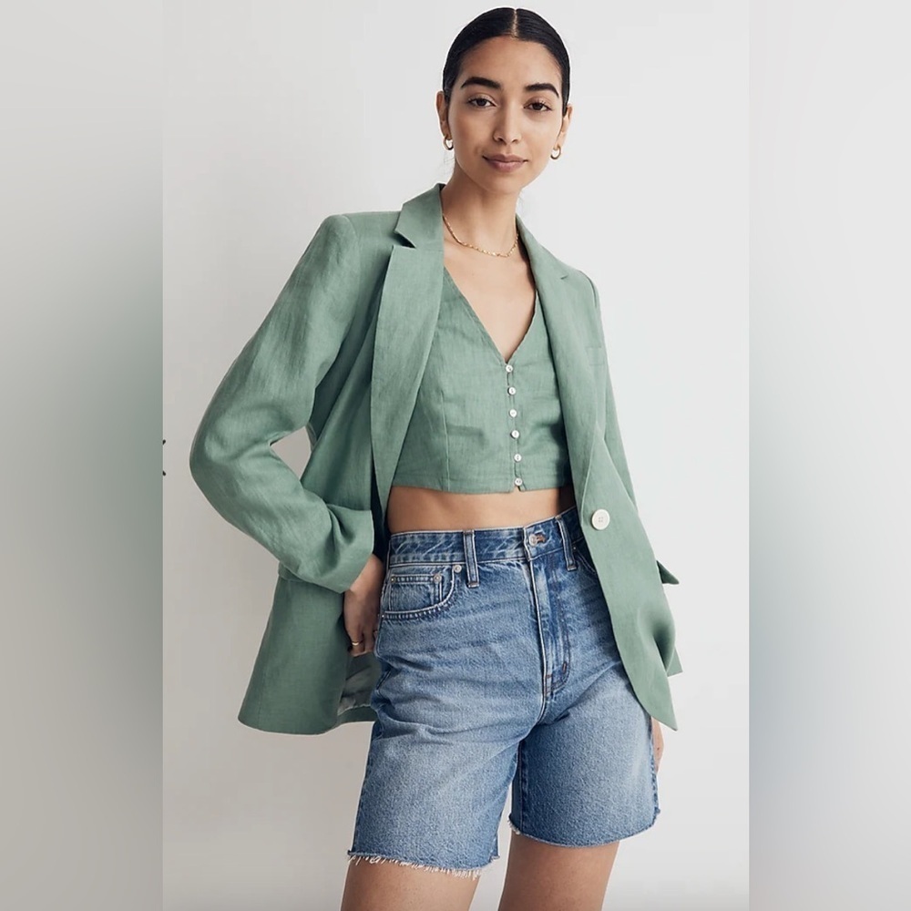 Madewell | The Larsen Blazer 100% Linen In Trellis Green Size S New